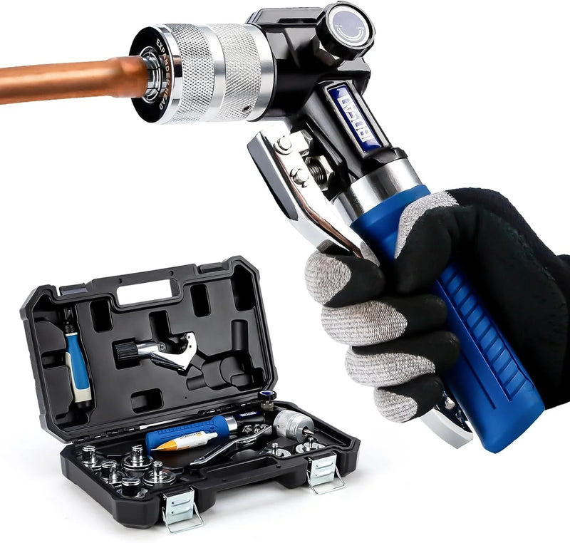 Hydraulic tube expanding tool kit, used to expand 3/8-inch copper tubes to 1-1/8 inches. M5