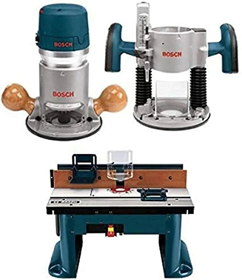 BOSCH 1617EVSPK Wood 12 Amp Router Tool Combo Kit - 2.25 Horsepower Plunge Router & Fixed Base with a Variable Speed O5