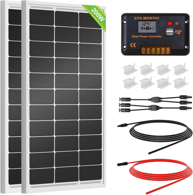 200 Watts 12 Volt/24 Volt Solar Panel Kit with High Efficiency Monocrystalline Solar Panel and 30A PWM Charge Controller for RV, Camper, Vehicle, Caravan and Other Off Grid Applications N4