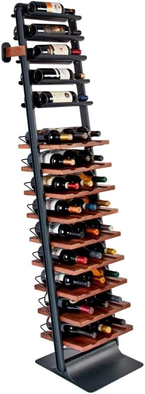 Inclined trapezoidal wine rack - 37 wall-mounted wine storage display shelves - Mango wood and metal combined bar cabinet wine shelves - Modern kitchen and dining room decoration organizing furniture K5