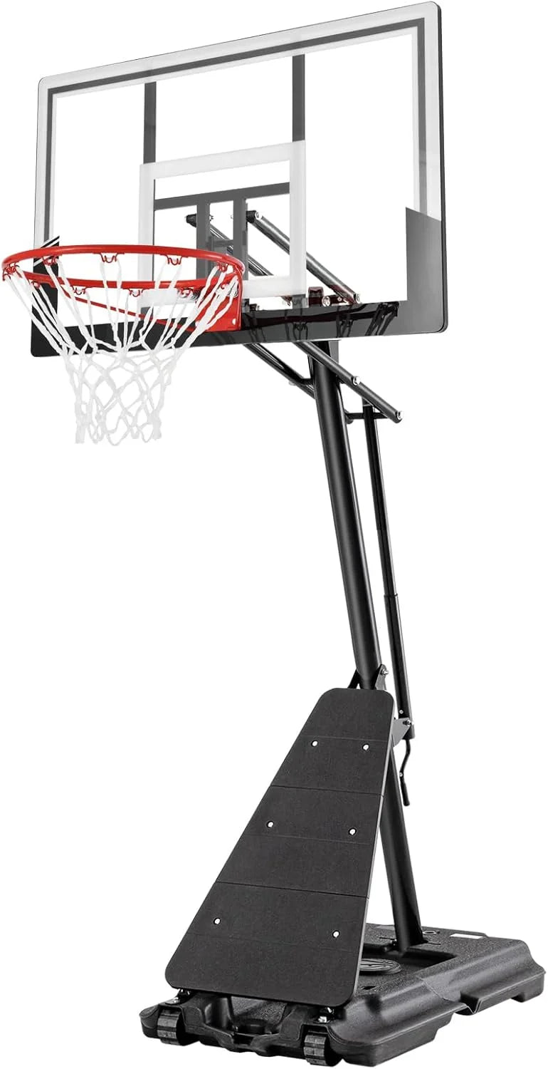 Basketball Hoop 48 Inch Backboard Portable Basketball Hoop Outdoor,5.3-10ft Stepless Regulation Crank Adjust Basketball Goal System W0