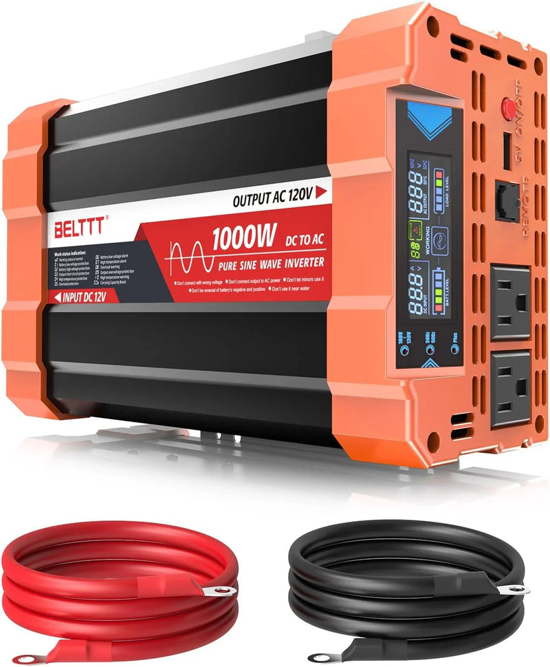 2000W Pure Sine Wave Inverter, Car Power Inverter 12V to 120V AC Converter for RV, Truck, Solar, Outdoor with Dual AC and 20A Socket, 5V 2.1A USB, Surge 4000W, Hardwire Port, Remote Controller V1