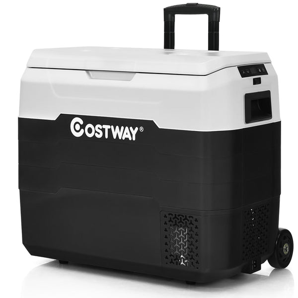 Costway 53 qt Wheeled Corded Electric Dual-Zone Portable Car Refrigerator, White R4