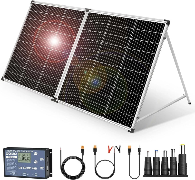 Foldable solar panel - 18-volt monocrystalline silicon type, portable foldable solar suitcase, equipped with a controller, used to charge 12-volt batteries (all lead-acid types: ventilated AGM gel): suitable for RV camping, sailing (200 watts) Z1