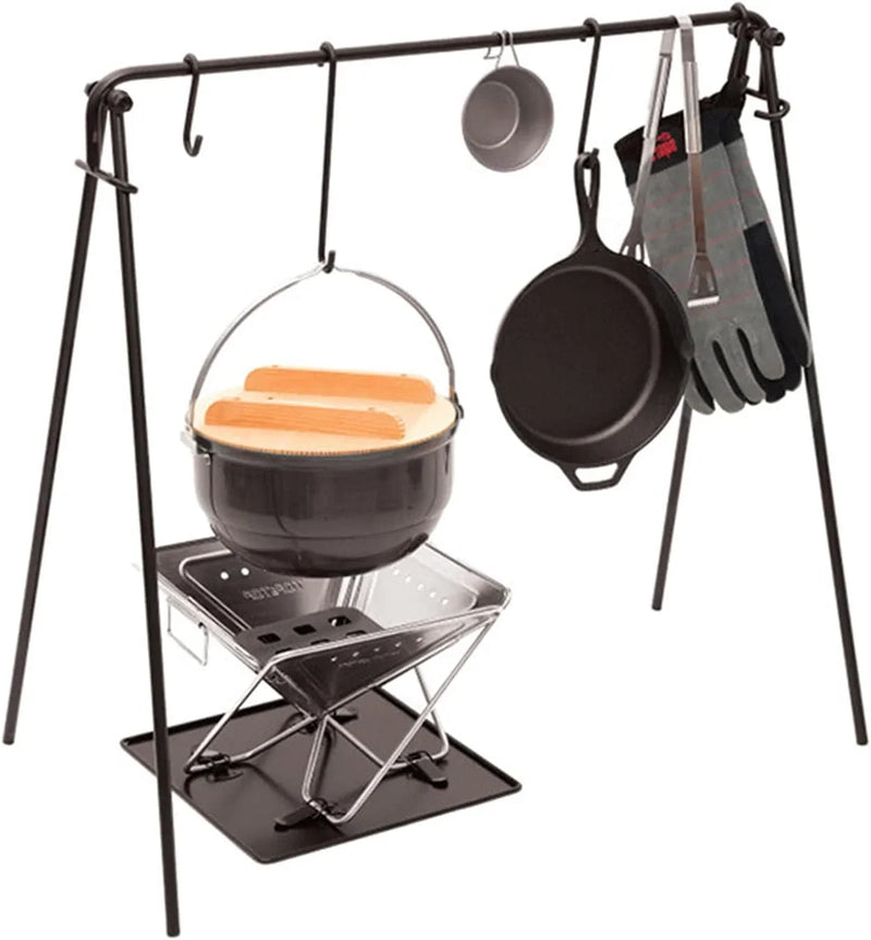 Grill Swing Campfire Cooking Stand BBQ Grill With Hooks & Accessories Bag For Outdoor Picnic Cookware & Dutch Ove (Color : Black, Size : 90x57x87cm) (Black 90x57x87cm) U3