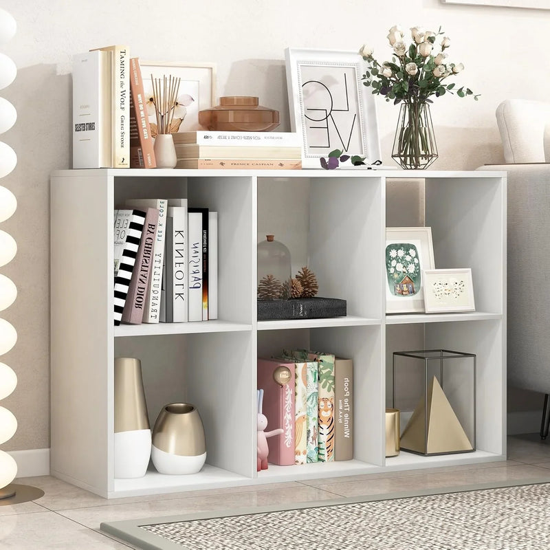 Suitable for two people, floor-standing bookshelf, with an open back panel, anti-toppling device. It is a modern storage display stand suitable for use in family offices, living rooms, bedrooms, and study rooms. White. B0