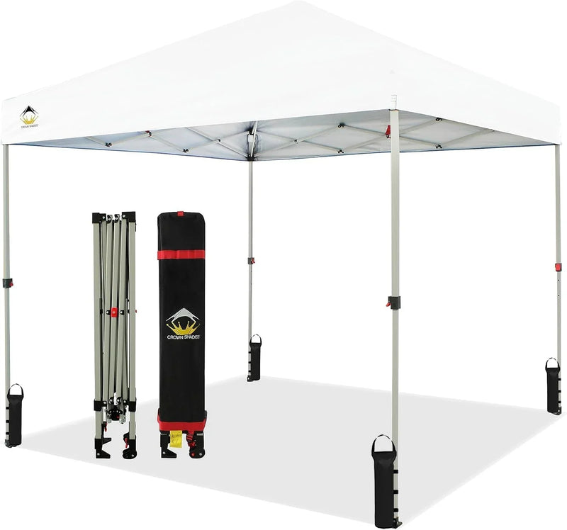 10x10 Pop Up Canopy - Beach Tent with One Push Setup - Easy Outdoor Sun Shade for Events, Parties, Camping - Gazebo with STO-N-Go Cover Bag, Silver Coated Top, White G8