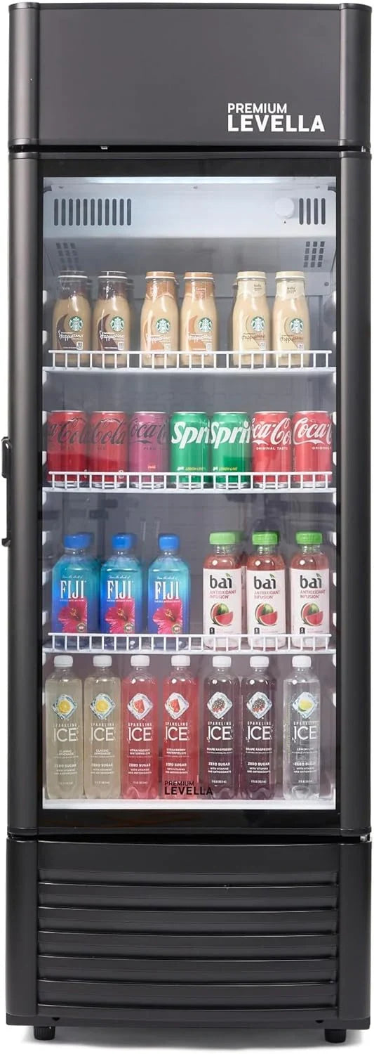 PRF125DX Glass Door Display Refrigerator 12.5 cu ft Commercial Beverage Cooler Merchandiser With Customizable Lightbox - Silver C5