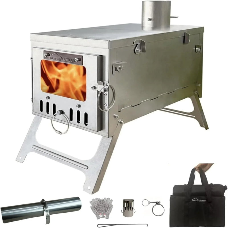 Titanium alloy tent wood stove for camping, 2 kilograms, foldable, lightweight and compact portable heat tent stove, comes with a 2.2-meter chimney, suitable for winter backpacking camping. B9