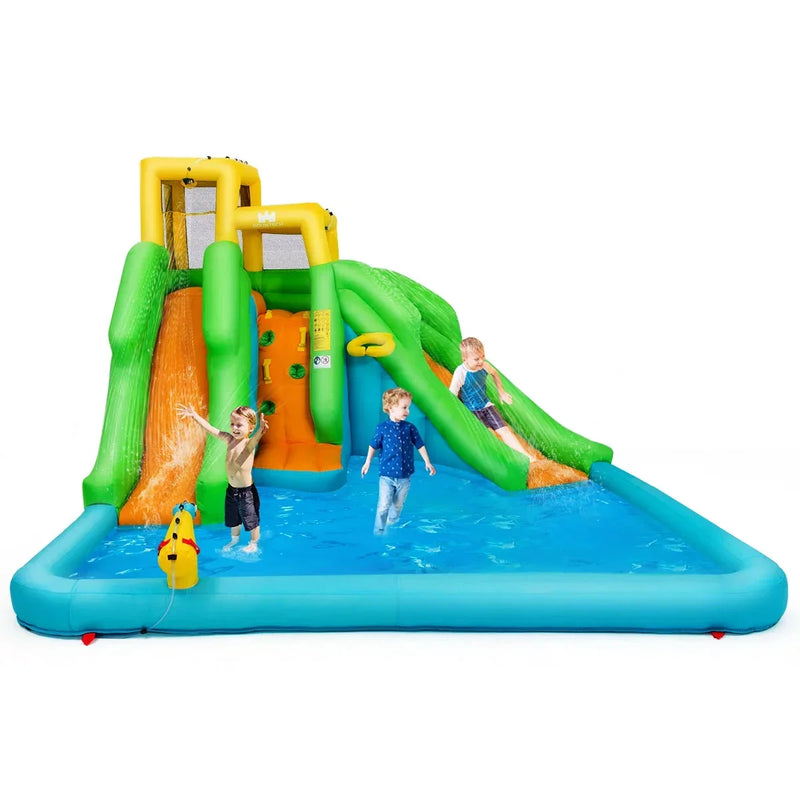 Inflatable Water Park Bounce House w/Climbing Wall Two Slides and Splash Pool F2