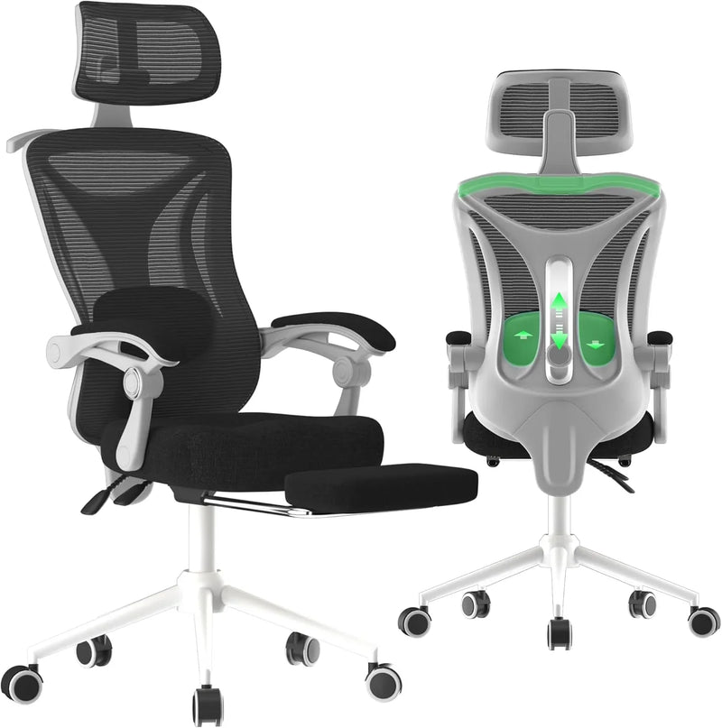 Ergonomic Office Chair - Adjustable Lumbar & Headrest, 90-160° Reclining with Footrest, Breathable Mesh Back - Home Office/Gaming Computer Chair (Black, 300lbs Capacity) B9