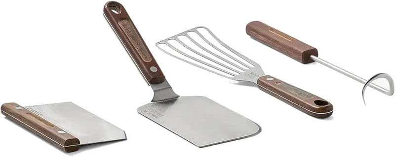 4-piece frying pan set - includes frying pan spatula, workbench scraper, fish spatula and pigtail flipper - brown linen micro-carbon fiber handle Z0