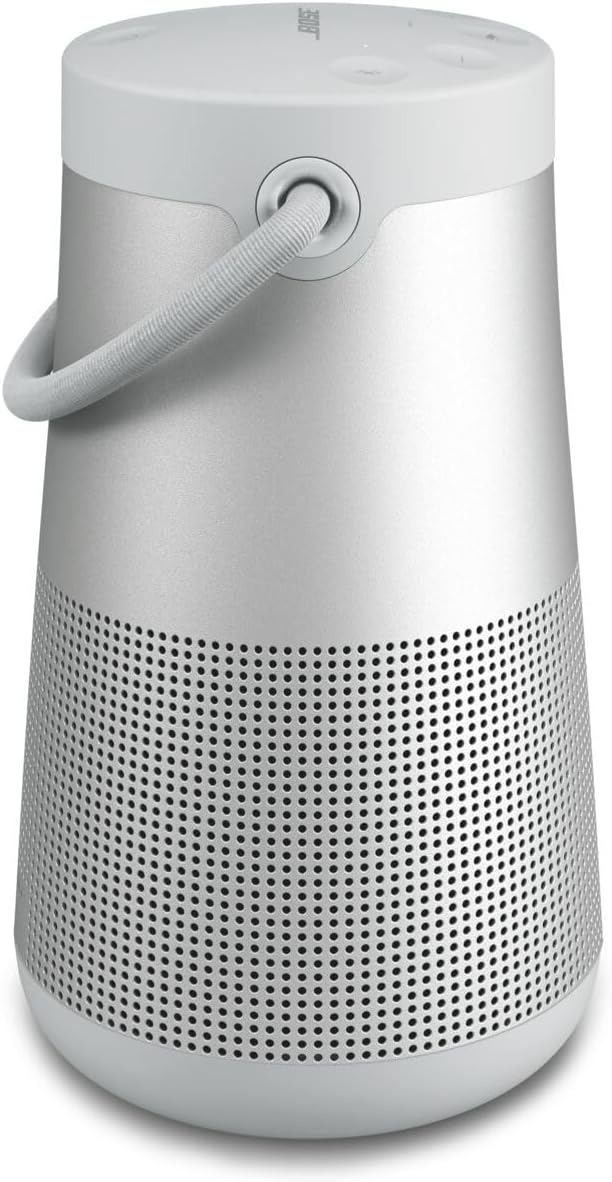 Bluetooth speaker, portable speaker with microphone, wireless and waterproof, 360-degree omnidirectional sound output, long-lasting battery and handle, silver appearance T4