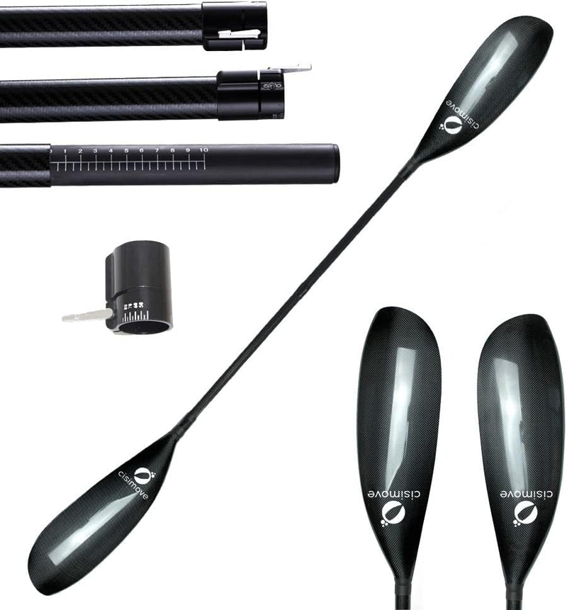 High-performance lightweight double-body carbon fiber kayak paddle, featuring wing-shaped blades, elliptical shafts and adjustable knobs (suitable for users with a height of 215 - 225 centimeters) L1