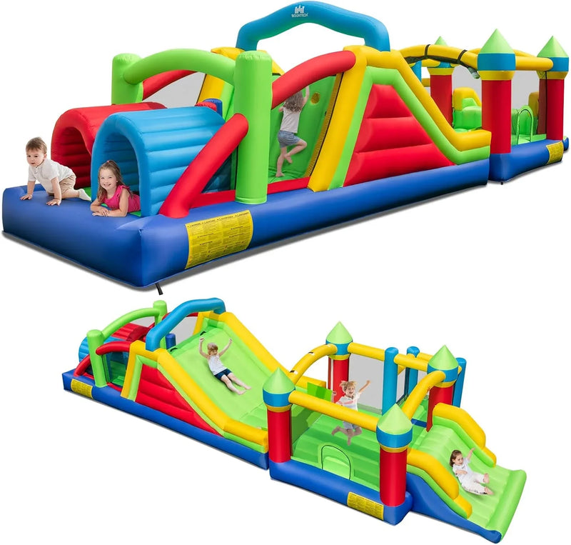 Inflatable Obstacle Course Bounce House, Kids Huge Sectional Bouncy Castle with Dual Slides, Tunnels, Bounce Area, Climbing, Obstacles, Playhouse for Kids Indoor Outdoor Birthday Party Gift H1