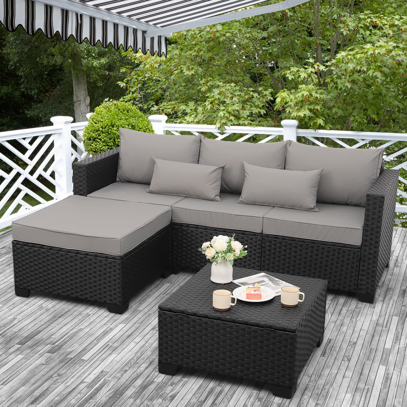 3 Pieces Patio Furniture Set with Ottoman and Outdoor Storage Table B6