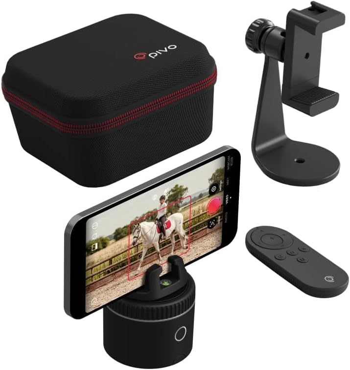 Equestrian silver base set, automatic facial recognition, body recognition, horse mobile tracker, AI-driven 360-degree rotation function, remote control video recording device without manual operation, suitcase and tripod Y4
