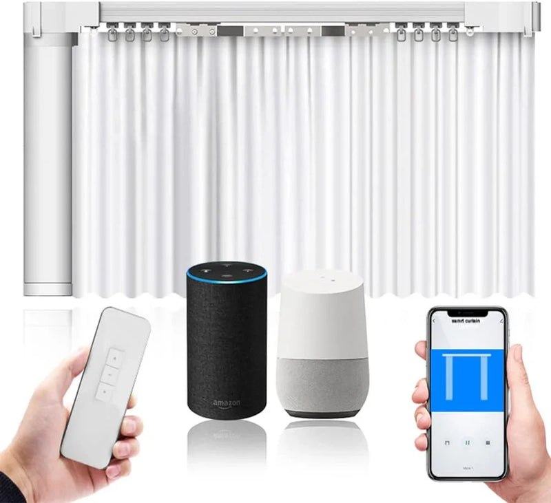 Electric Smart Curtains System, Automatic Curtain Opener, Motorized Curtains Rod with Remote, Compatible with Alexa/Google Home/Tuya App (Up to 204inches) T2