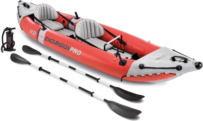 68309EP Excursion Pro K2 Inflatable Kayak Set: Includes Deluxe 86in Kayak Paddles and High-Output Pump – SuperTough PVC – Adjustable Bucket Seat – 2-Person – 400lb Weight Capacity M5