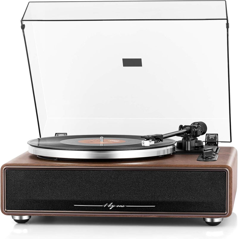 High Fidelity Belt Drive Turntable with Built-in Speakers, Vinyl Record Player with Magnetic Cartridge, Bluetooth Playback and Aux-in Functionality, Auto Off O2