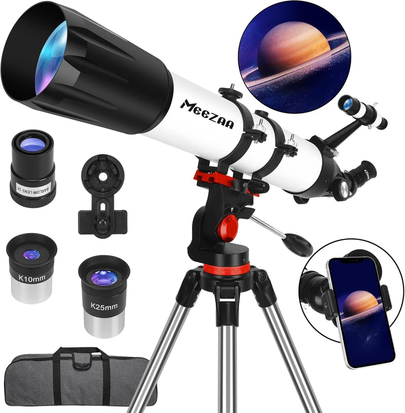 Telescope, Telescope for Adults High Powered Professional, 90mm Aperture 800mm Refractor Telescopes for Astronomy Beginners Fully Multi-Coated with AZ Mount Tripod & Phone Adapter & Carry Bag G5