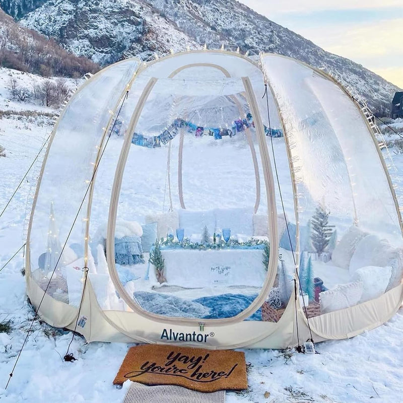 Pop-up bubble tent - Large extra-large rainproof shelter - Warm camping tent - Winter tent - Light gray B9