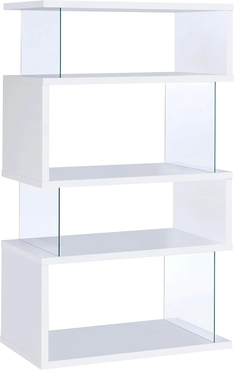 Home products company Amelier 63-inch 4-layer glass panel bookshelf in brown pine color I7