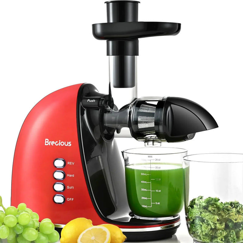 Slow Masticating Juicer,Brecious Cold Press Juicers with 2 Speed Modes & Quiet Motor,Juicers Machines Vegetable and Fruit with Reverse Function,Celery Juicer,BPA-Free,Easy to Clean (Black) X1