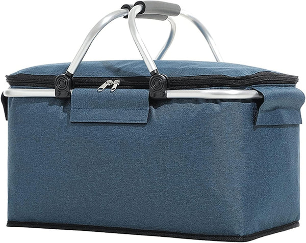 Folding Insulated Cooler Picnic Basket Portable Insulated Lunch Bag Large Lunch Bag with Aluminium Handles for Office Camping Hiking Outdoor Picnic R7