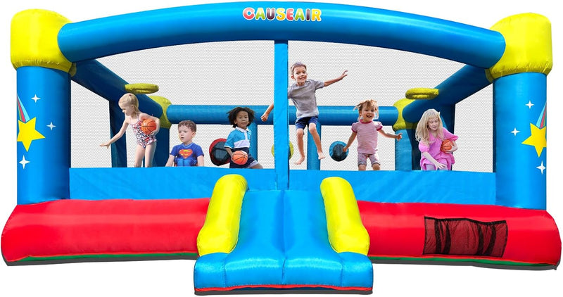 Big Inflatable Bounce House for Party Fun,15ft x 14.8ft,Double Basketball Hoop,Throw Ball Game,Reinforced PVC Bounce Floor,Jumping Bouncy Castle Holds 6 Kids V4