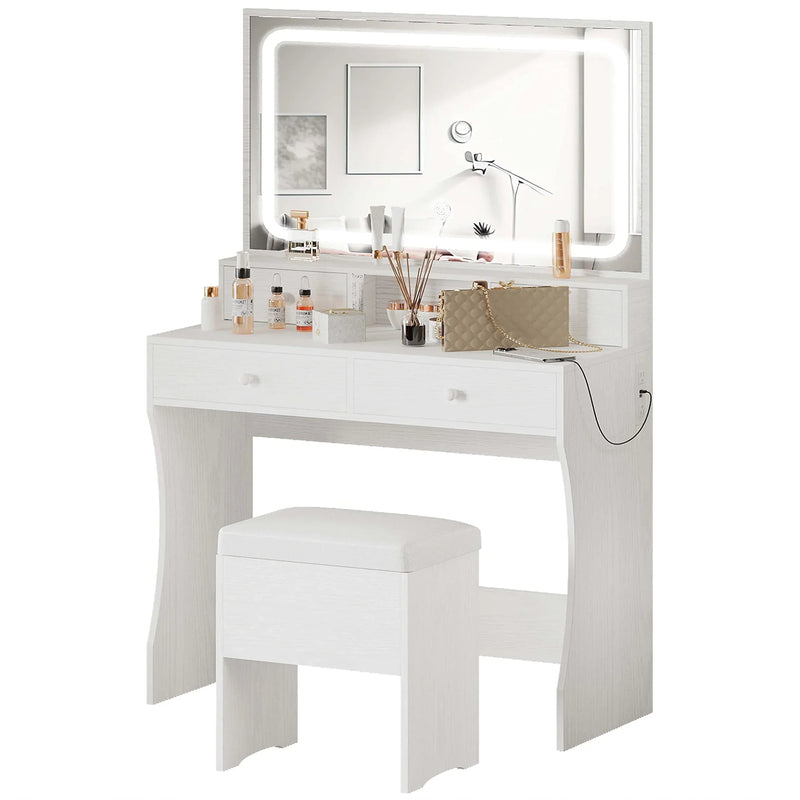 IRONCK Vanity Desk Set with LED Lighted Mirror & Power Outlet W8