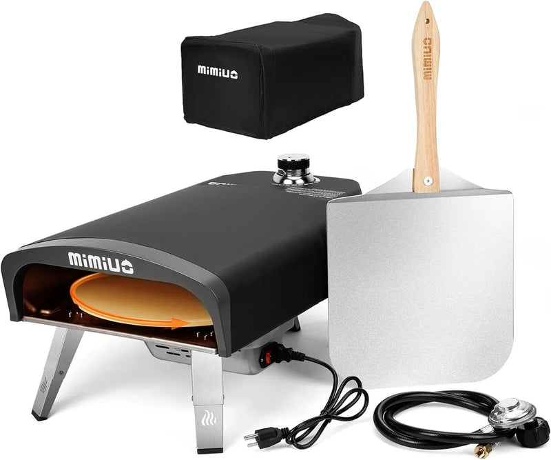 Outdoor gas pizza oven, portable propane pizza grill, equipped with an automatic rotation system and pizza stone A4