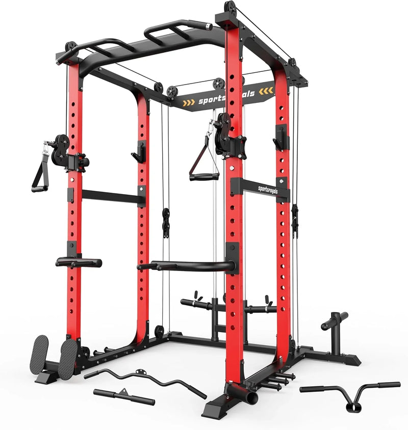 Sportsroyals Power Cage,1600lbs Multi-Function Power Rack with Adjustable Cable Crossover System and More Training Attachment, Weight Cage for Home Gym D6