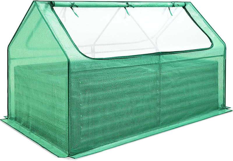 Raised Garden Bed with Cover Outdoor Galvanized Metal Planter Box Kit, w/ 2 Large Screen Windows Mini Greenhouse 20pcs T Tags 1 Pair of Gloves Included for Growing Vegetables 6x3x1ft (Clear) P4