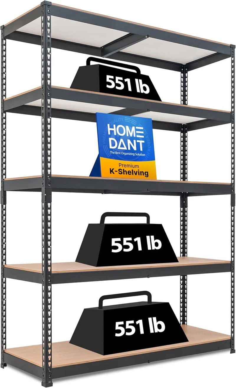 5 Layered laminated boltless heavy-duty vehicle storage adjustable wide-size metal shelf unit utility rack shelving storage multi-functional shelf shed storage area 47.7 inches wide x 18.2 inches deep x 71.3 inches high Black A0