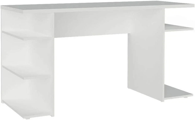 Madesa Large Modern Gaming Computer Desk 53 Inch with 5 Shelves Cable Management Student Study Wooden Table Home Office Gamer Desk for Kids and Adults - White I1