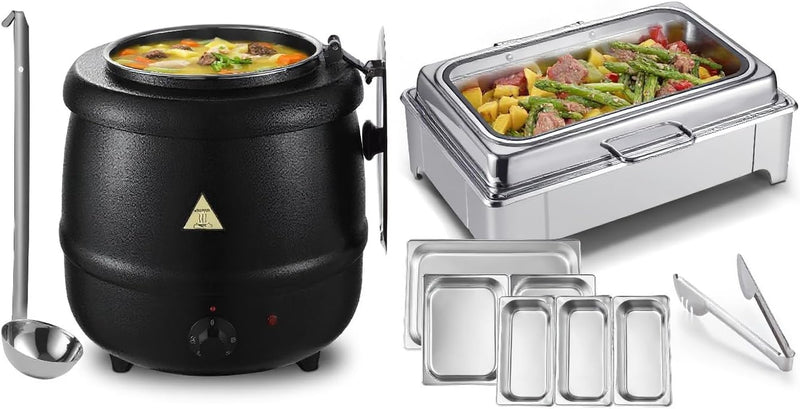Electric Chafing Dish Buffet Server Set & Commercial Soup Warmers Soup Kettle Suitable for Multifunctional Business Dining Occasions and Family Parties J8