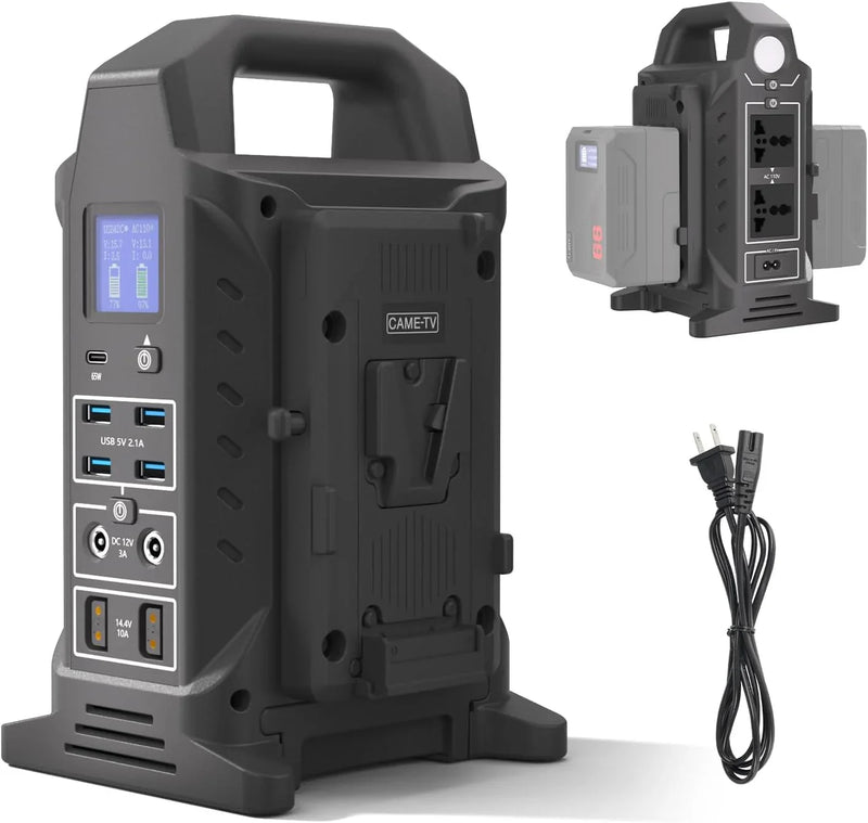 Dual V interface battery charger, power strip 3-in-1 dual-channel charger/multi AC power inverter station, PD 65W/USB-C, compatible with the fully V-lock battery charging of Smallrig Neewer Came TV. N6