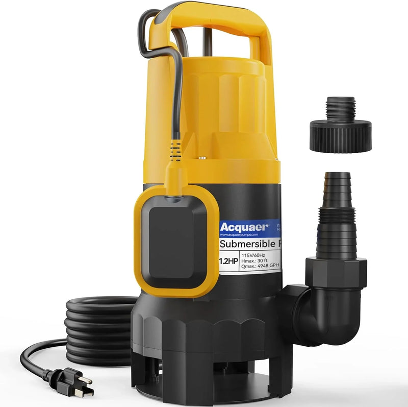 3/4HP Submersible Sewage Effluent Pump, Cast Iron, 115V 6400 GPH Automatic Tethered Float Switch, Sump Pump for Sump Basin, Basement, Residential Sewage, 2'' NPT Discharge F2