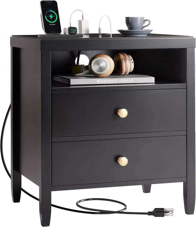 Modern bedside table with black metal finish - 2-piece set D3