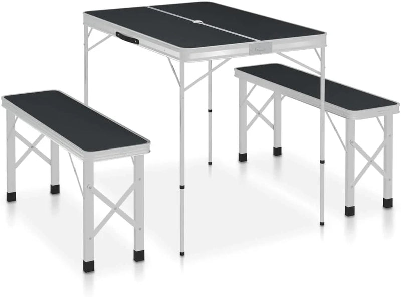 Folding Camping Table with 2 Benches Aluminium Grey,Item colourGrey and Silver Y6