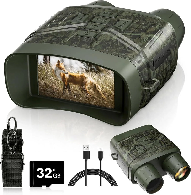 Night Vision Goggles - 4K Night Vision Binoculars with 5000mAh Rechargeable Battery, 32GB TF Card can Save Photo and Video, 3'' HD Screen for Camping & Security, Black R7