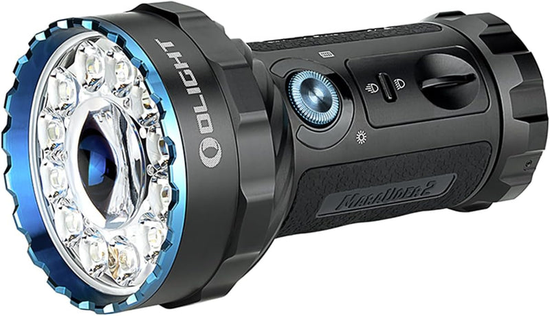 2 rechargeable handheld flashlights with 14000 lumens ultra-bright light and 3 times built-in battery pack for home, outdoor and emergency use. S7