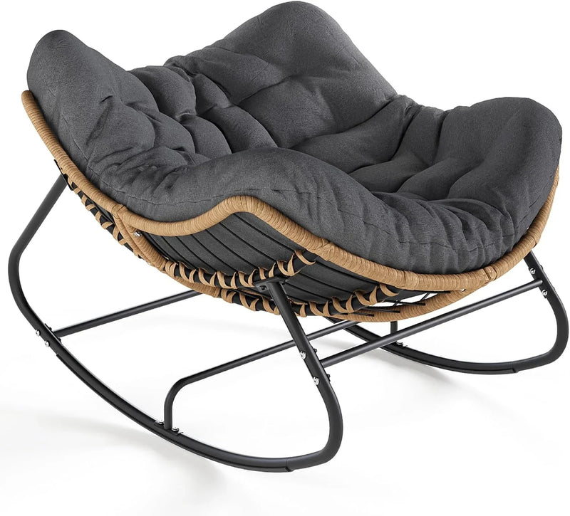 Outdoor swaying egg chair, indoor Papasan chair, rattan rocking chair, modern royal-style bedroom, living room, porch, garden, lawn chair - blue version N1