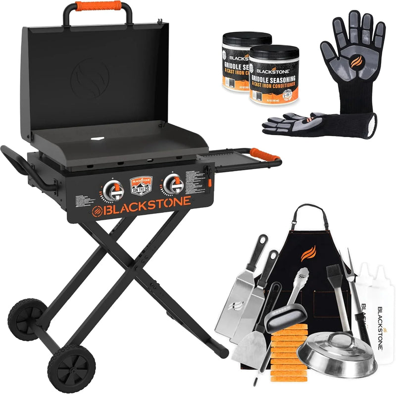 Blackstone 22 Inch Griddle - Portable Blackstone Omnivore Grill with Flexfold Legs, Includes Accessories, Seasoning, and Griddle Gloves W2