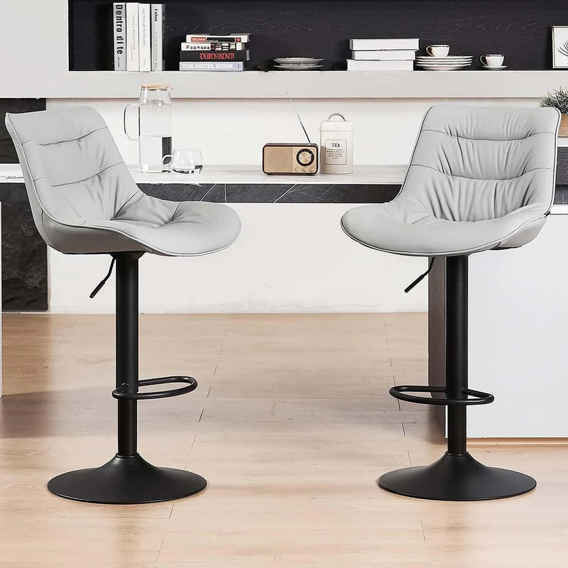 Bar stool set (2-piece) Adjustable rotating style, black color, covered with PU leather and equipped with a backrest, suitable for medium-height stools used in kitchen island or home bar. B0