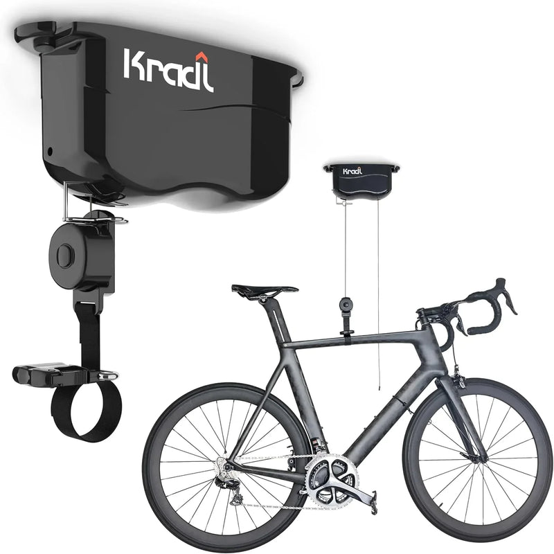 Wall-mounted bicycle lifting frame and storage rack. A bicycle storage and lifting frame that does not require electricity, nor clumsy ropes or pulleys. Y2