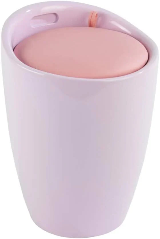 Bathroom stool with laundry basket, storage stool with soft padded seat, white stool for laundry sorting and storage, size 14.2 x 19.9 x 14.2 inches, white, 1-piece set J7