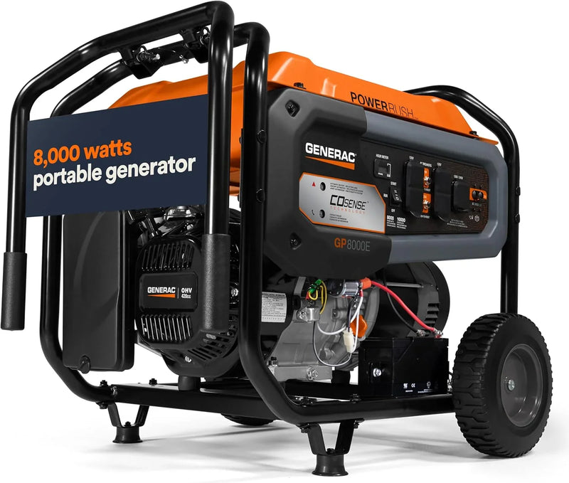 8,000-Watt Gas-Powered Portable Generator - Electric Start with COsense - PowerRush Advanced Technology - Reliable Power for Emergencies, Recreation, Home - 49 State Compliant - Orange/Black Y5