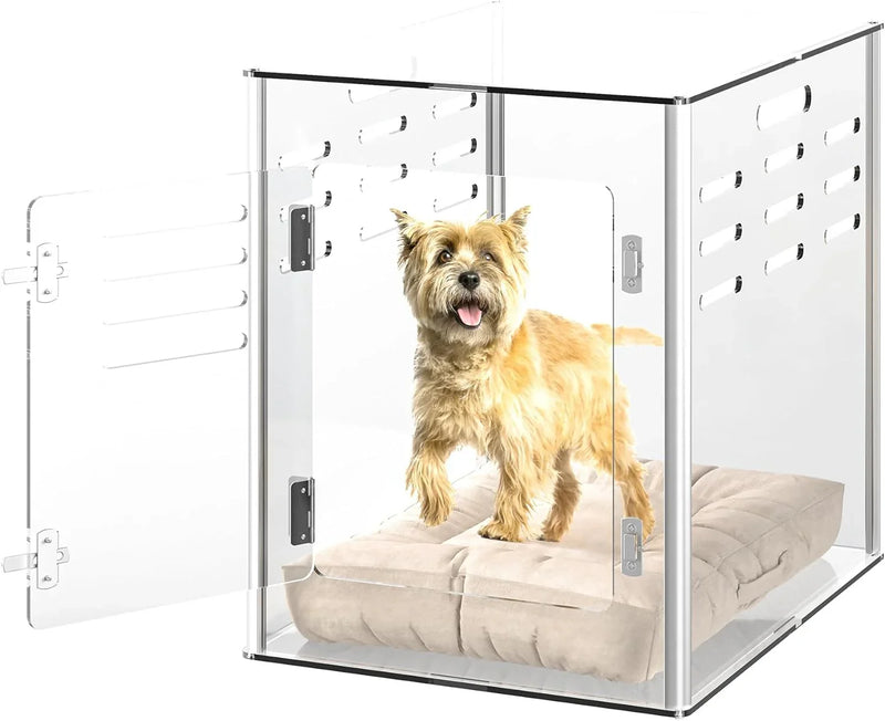 Acrylic dog cage - Clear and transparent dog house - Indoor lockable - High-intensity ventilation dog house - Suitable for small to medium-sized dogs (weighing no more than 45 pounds) - Fashionable transparent dog house cage, 30 inches long, 20 inche L7